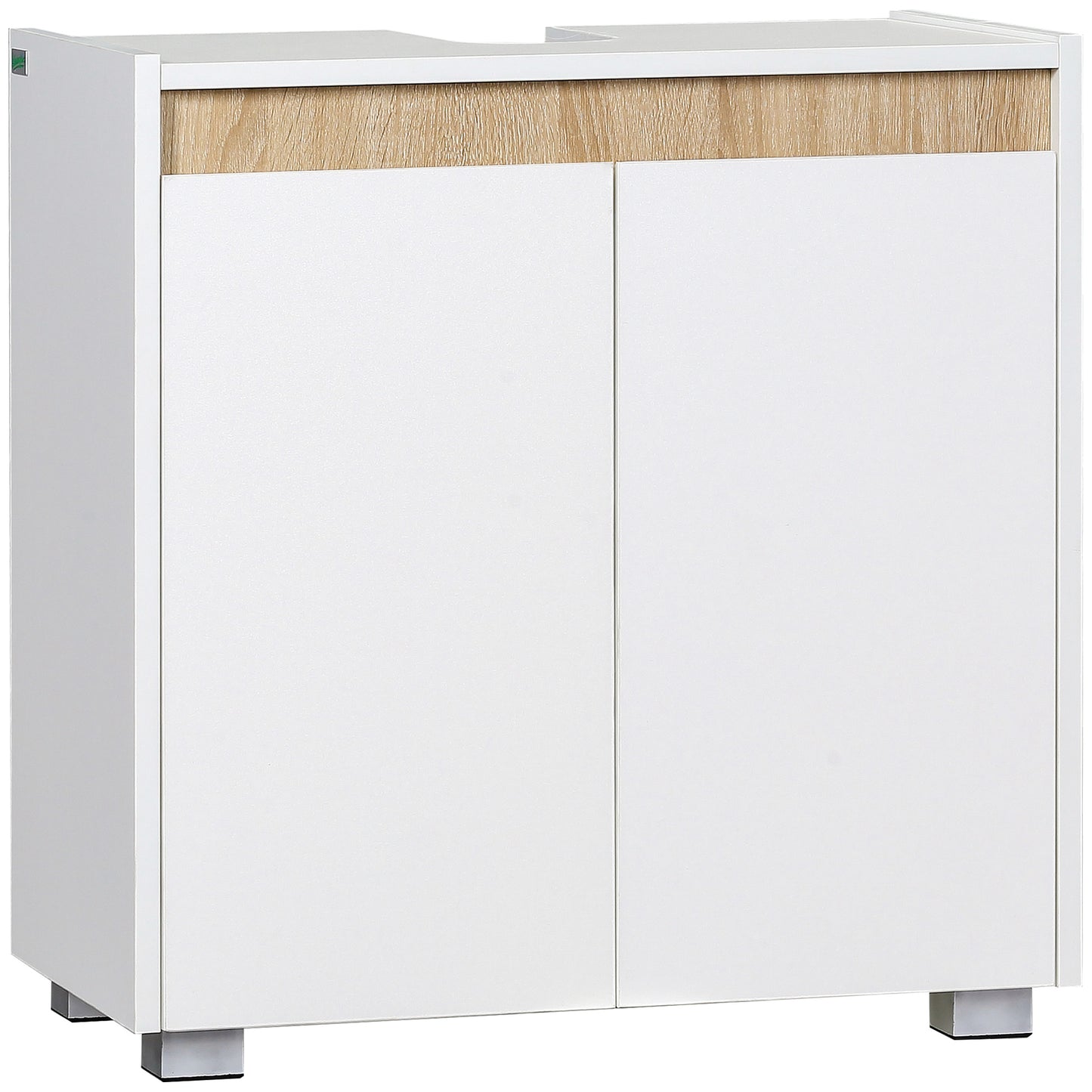 kleankin Mueble para Debajo del Lavabo Armario de Suelo para Baño Armario Bajo con 2 Puertas y Almacenamiento Interior Antivuelco 57x33x60 cm Blanco