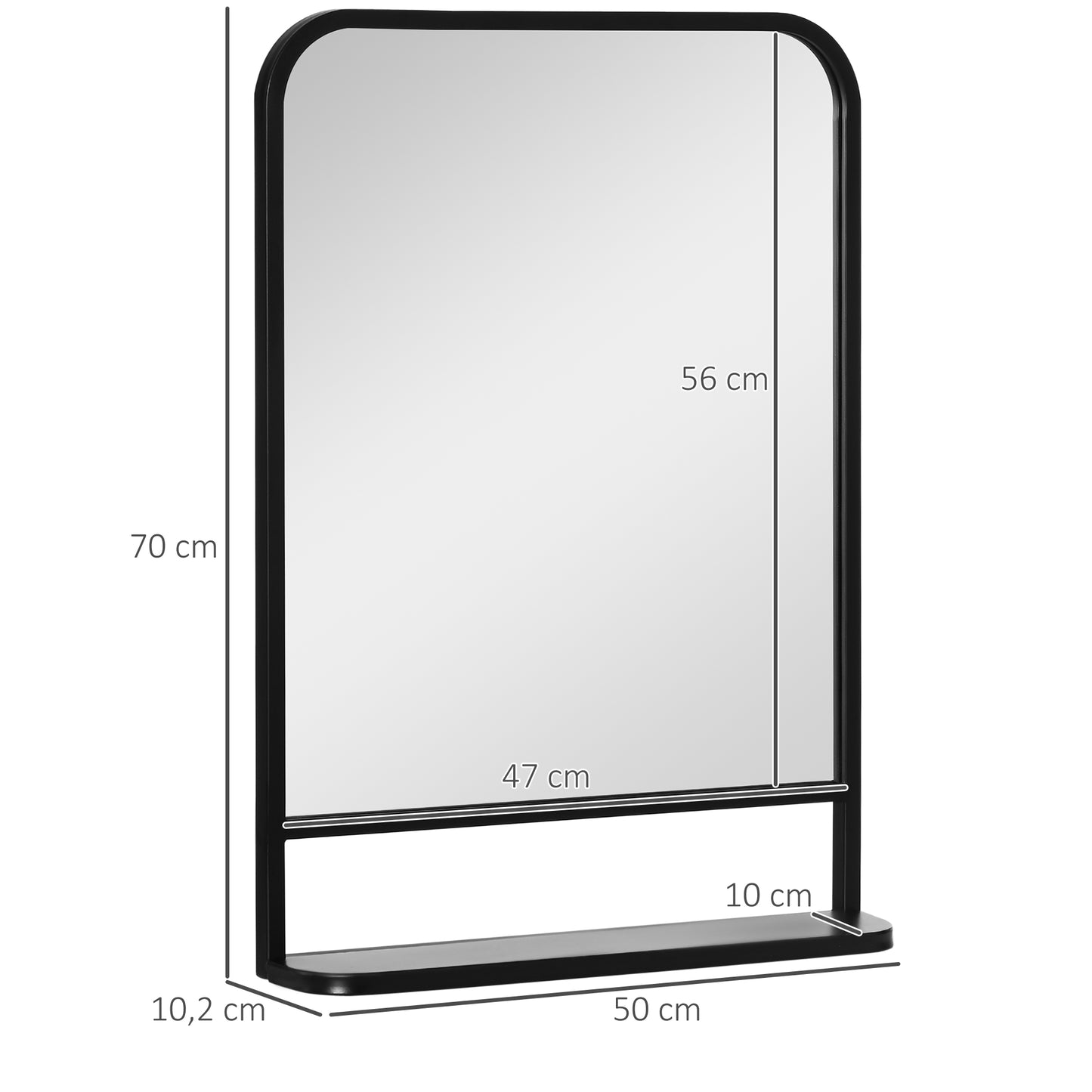 HOMCOM Espejo Decorativo de Pared 50x70 cm Espejo Rectangular de Metal con Estante de Almacenamiento para Salón Dormitorio Entrada Estilo Moderno Negro