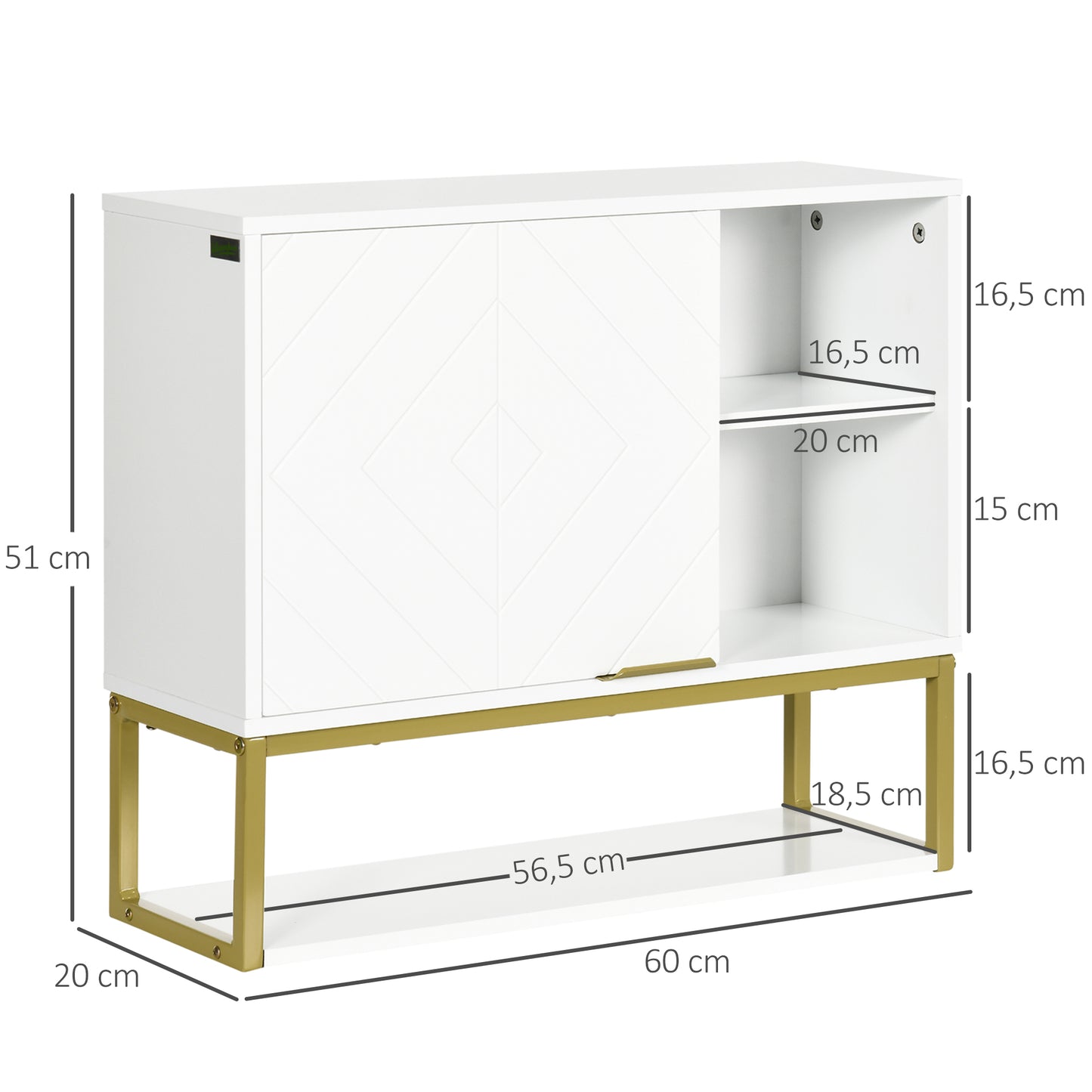 kleankin Armario de Pared para Baño Armario Colgante de Baño con Puerta Estante Ajustable y Almacenamiento Inferior para Pasillo Cocina Salón 60x20x51 cm Blanco