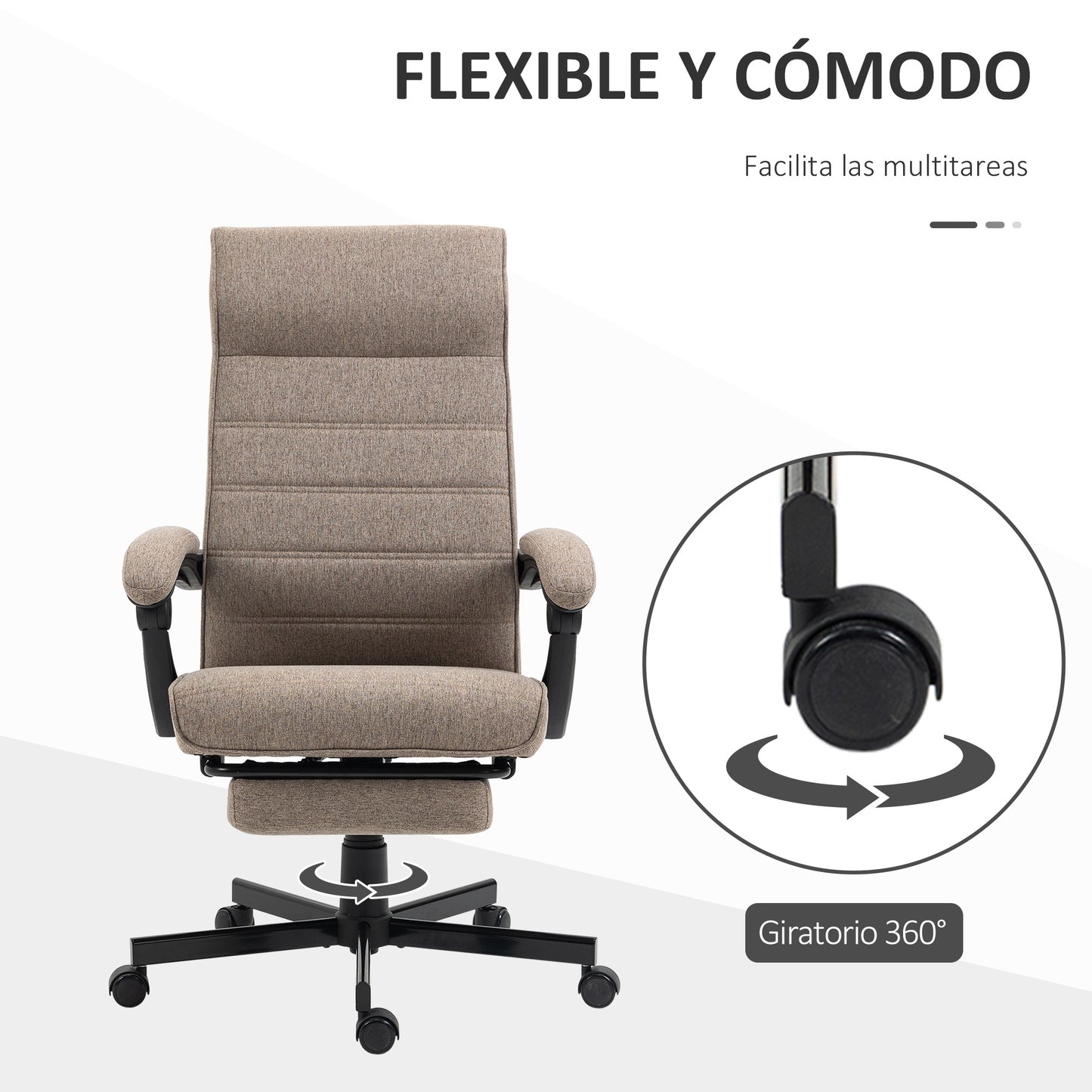 Vinsetto Silla de Escritorio Reclinable Silla de Oficina Giratoria con Altura Ajustable Reposapiés Retráctil y Reposabrazos Silla para Estudio Carga 120 kg Marrón