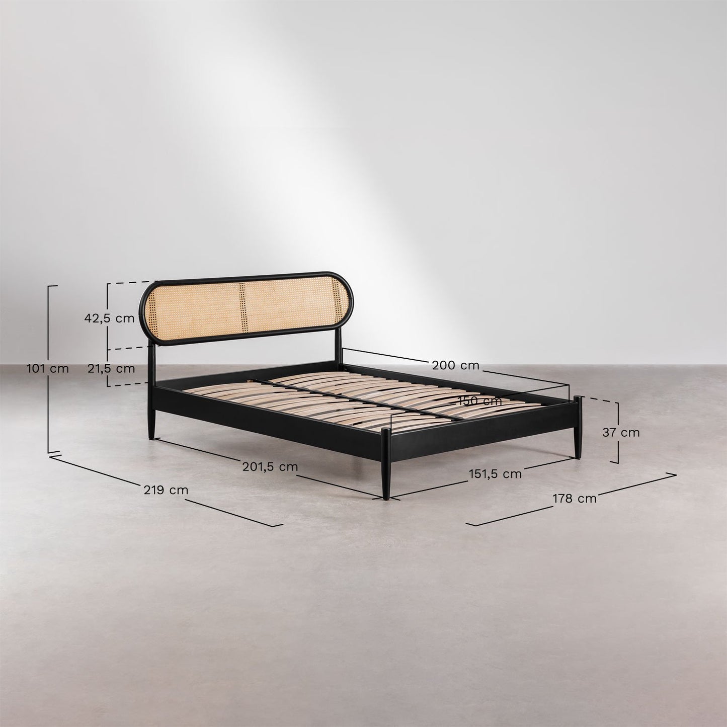 Cama en Madera Fraser 150 x 200 cm Negro -  SKLUM