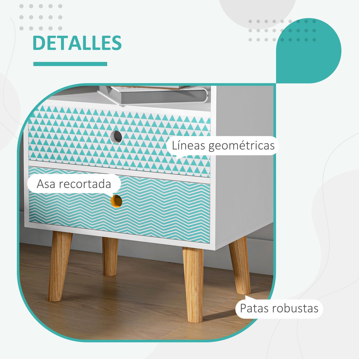 HOMCOM Mesita de Noche Cómoda de Madera Cajonera con 2 Cajones con Estante Abierto para Dormitorio Salón 45x30x65 cm Blanco