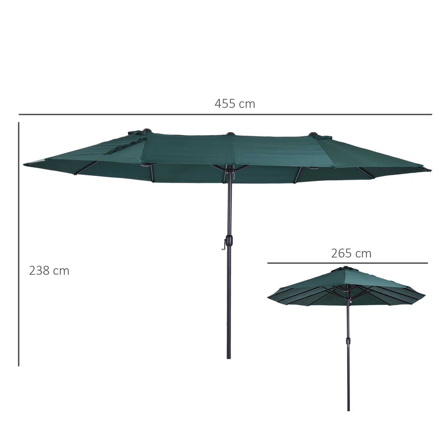 Outsunny Sombrilla de Terraza Exterior Parasol Grande 4,6x2,7m Sombrilla de Jardín con Manivela Manual Resistente al Agua y Protección Solar para Terraza Playa Piscina Verde