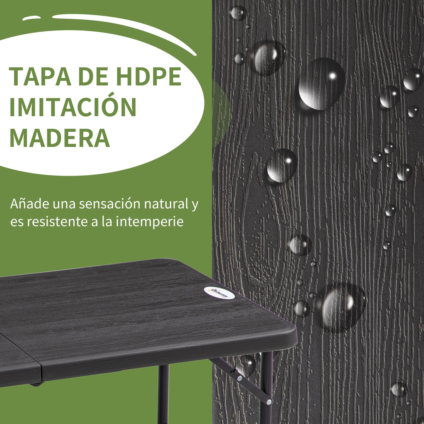 Outsunny Mesa de Jardín Rectangular Plegable Mesa de Comedor Exterior para 4 Personas con Altura Ajustable y Marco de Acero para Patio Terraza Balcón 118x60x56-74 cm Gris Oscuro