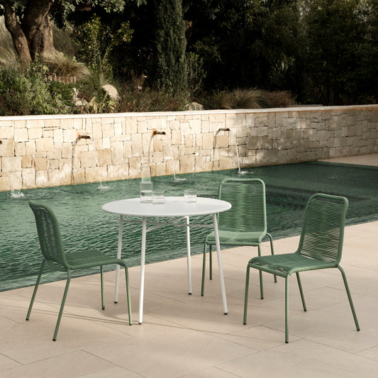 Conjunto mesa de jardín redonda blanca 90 Loise + 4 sillas de jardín verdes Bowen Conjunto  - Kenay Home