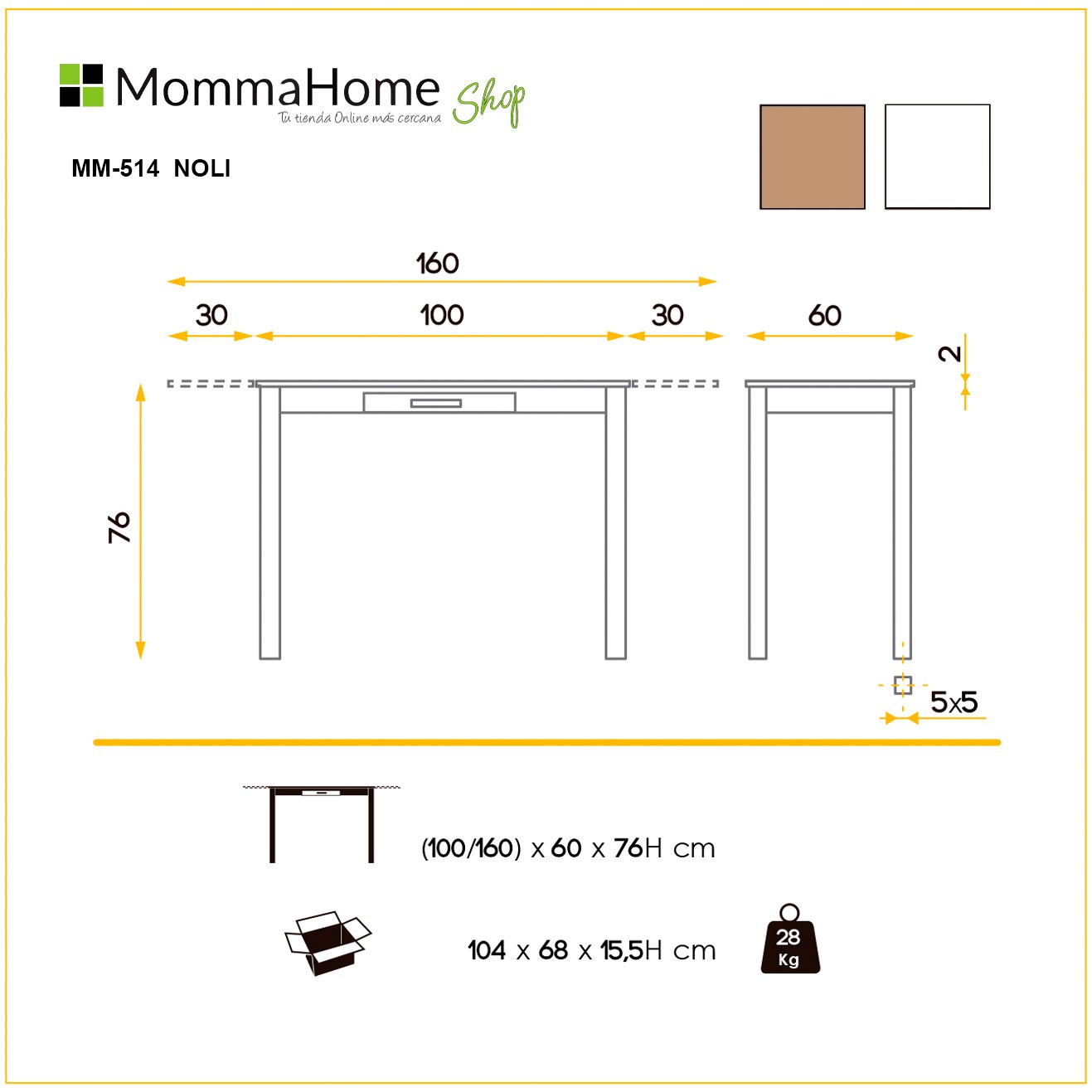 Conjunto mesa NOLI y 2 sillas XARA white - Momma Home