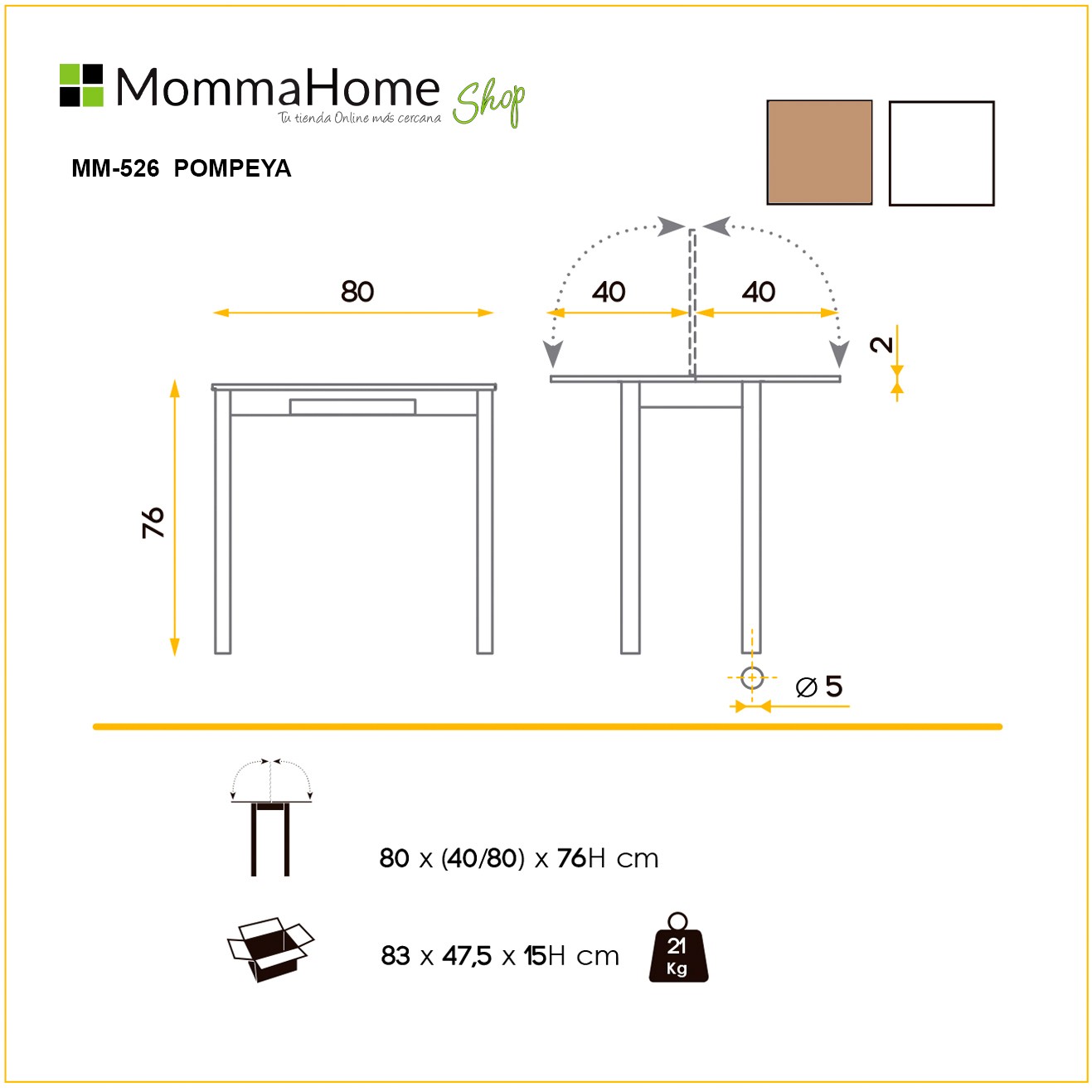 Conjunto mesa POMPEYA y 2 sillas XARA white - Momma Home