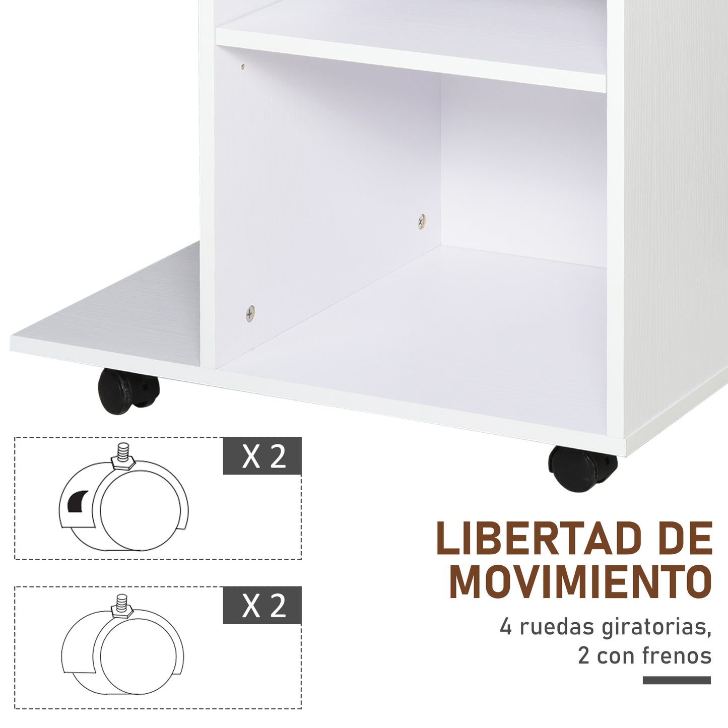 Vinsetto Armario para Impresora de Oficina Carro Multifuncional con Ruedas 2 Compartimentos Cajón y Soporte para CPU Estante Ajustable para Estudio 60x40x68,5 cm Blanco Veteado de Madera