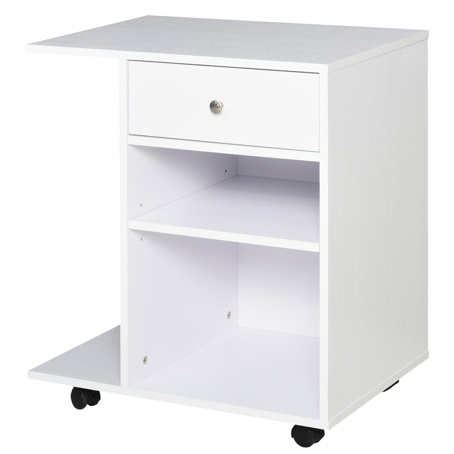 Vinsetto Armario para Impresora de Oficina Carro Multifuncional con Ruedas 2 Compartimentos Cajón y Soporte para CPU Estante Ajustable para Estudio 60x40x68,5 cm Blanco Veteado de Madera