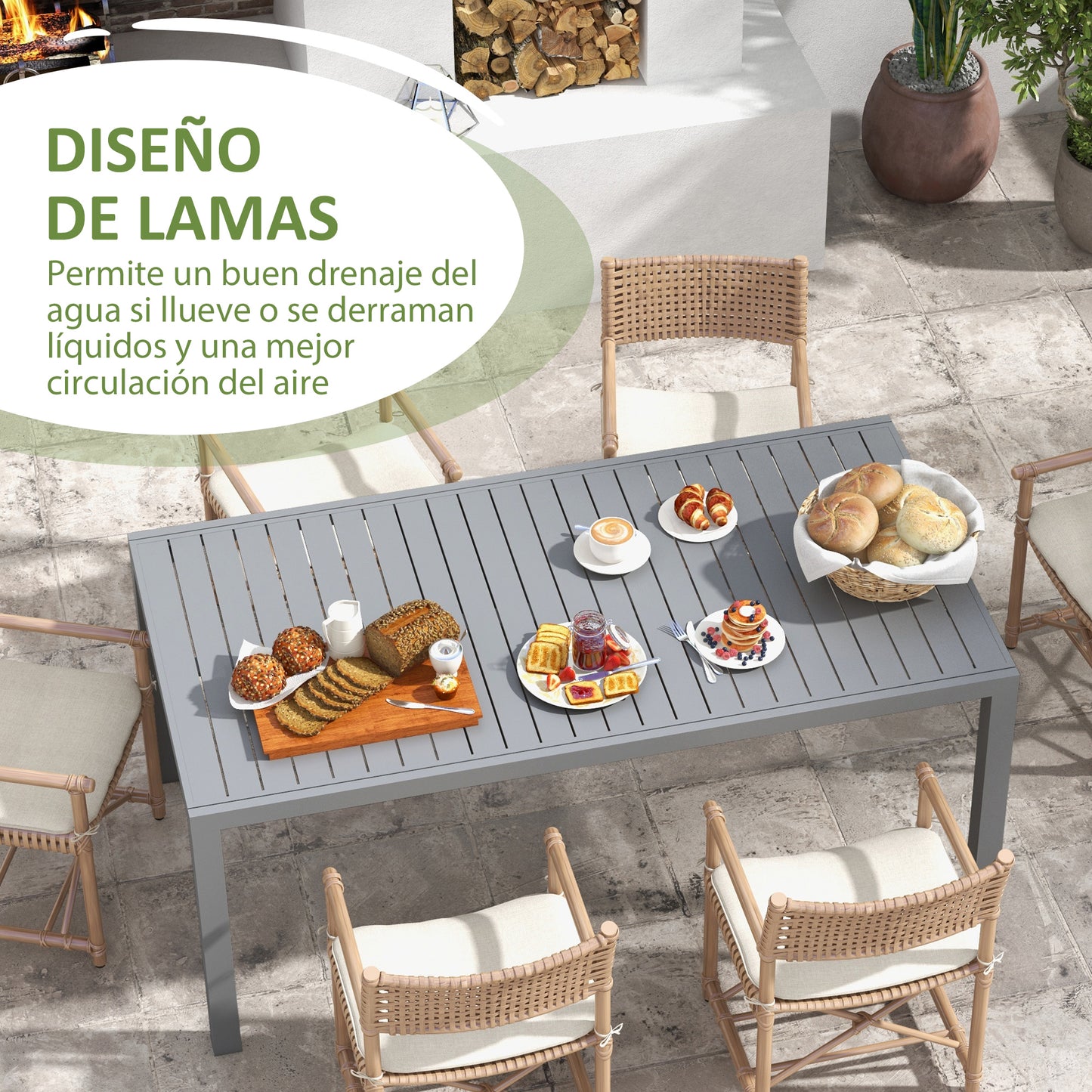 Outsunny Mesa de Jardín Extensible de Aluminio Mesa de Comedor Exterior Mesa de Terraza Rectangular para 6 -8 Personas Carga 50 kg para Balcón 180/240x94x73 cm Gris Oscuro