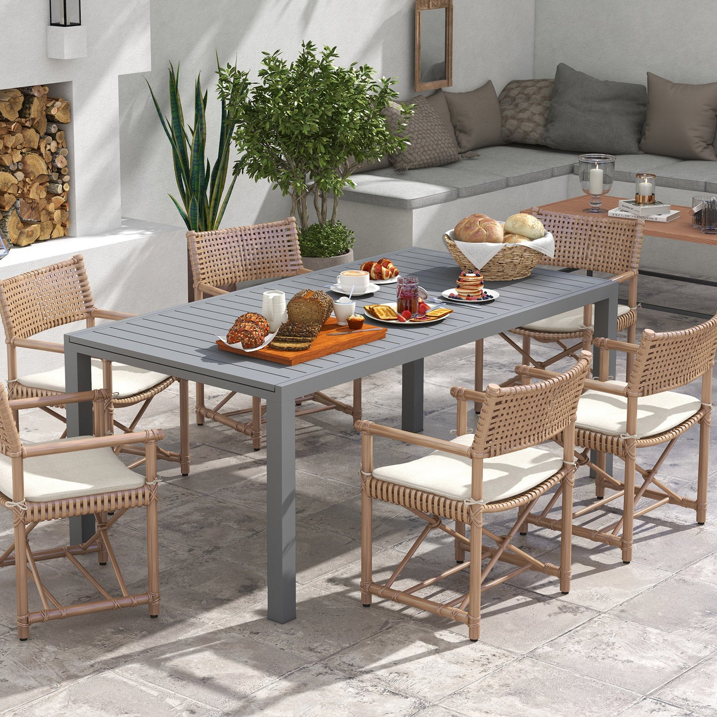 Outsunny Mesa de Jardín Extensible de Aluminio Mesa de Comedor Exterior Mesa de Terraza Rectangular para 6 -8 Personas Carga 50 kg para Balcón 180/240x94x73 cm Gris Oscuro