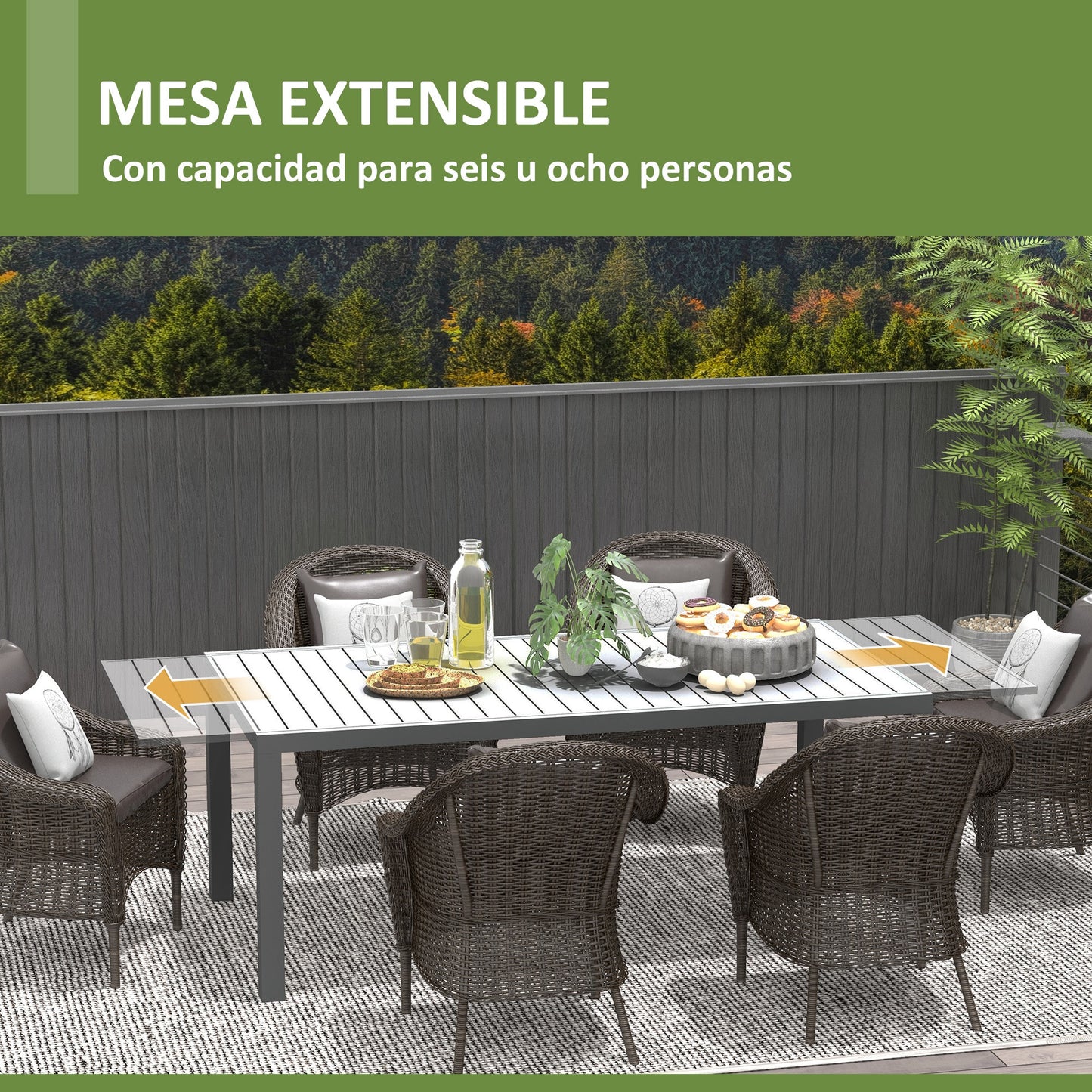 Outsunny Mesa de Jardín Extensible de Aluminio Mesa de Comedor Exterior Mesa de Terraza Rectangular para 6 -8 Personas Carga 50 kg para Balcón 180/240x94x73 cm Gris Oscuro