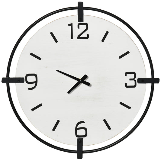 HOMCOM Reloj de Pared Silencioso de Ø40 cm Reloj de Pared de Metal y Madera con Funciona con Pilas sin Tictac Estilo Moderno Decoración para Salón Dormitorio Oficina Blanco