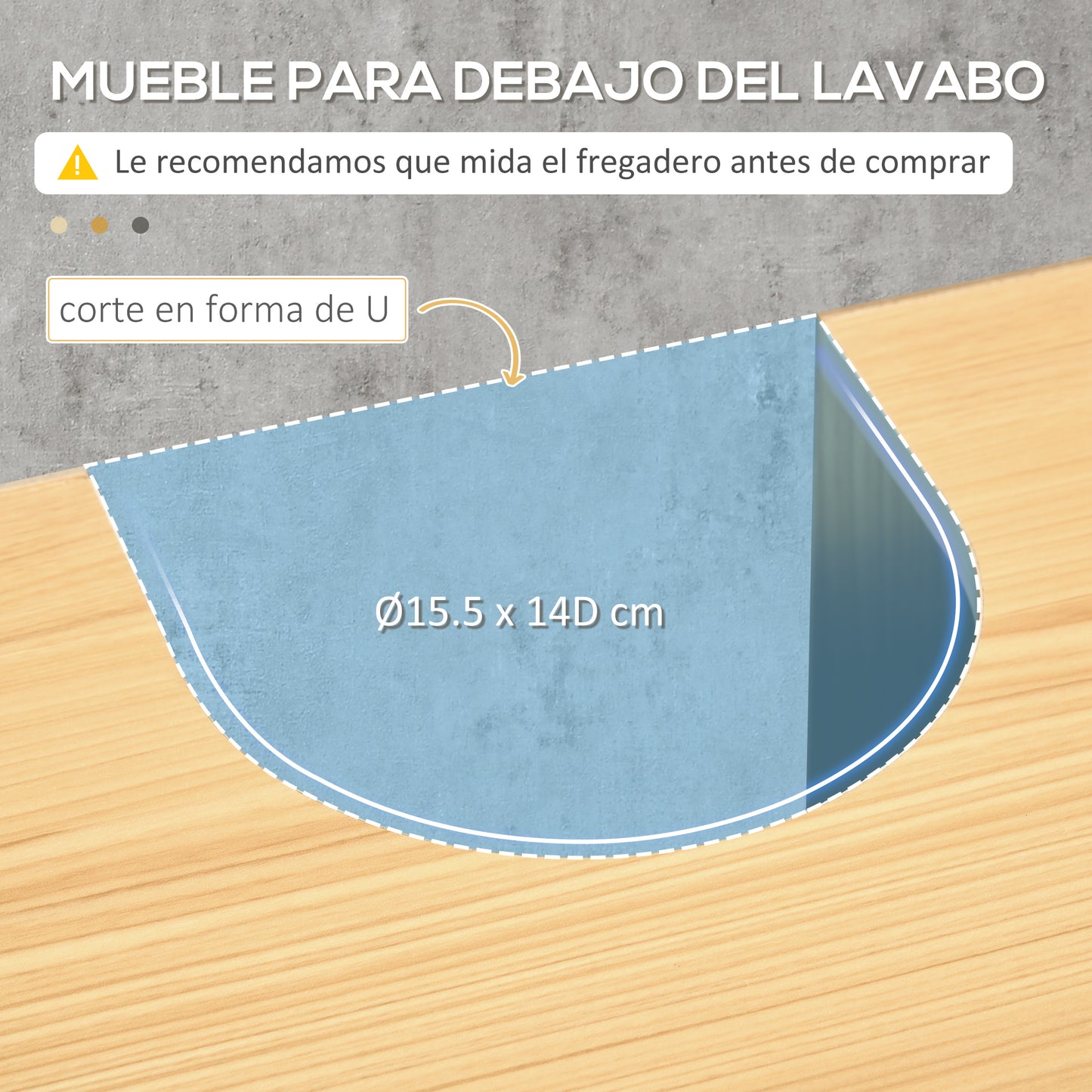 kleankin Mueble para Debajo del Lavabo Armario de Suelo para Baño de Madera con 2 Puertas y Estante Ajustable Interior Estilo Industrial Antivuelco 60x30x65,2 cm Roble