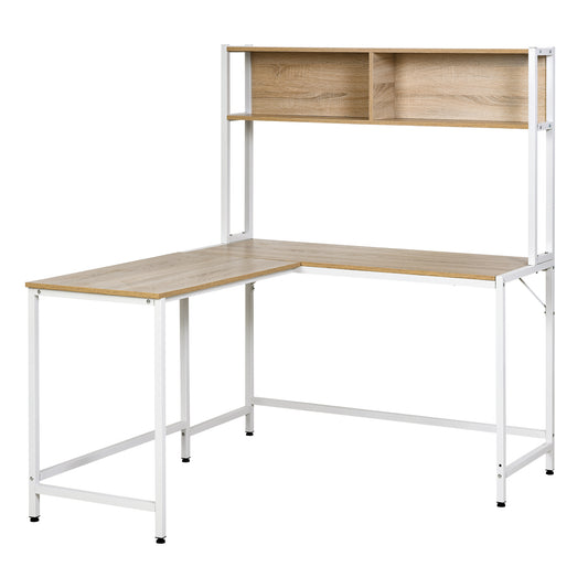 HOMCOM Escritorio en Forma de L Multifuncional Mesa de Ordenador para Oficina o Estudio con Estantes Altos Espacio Amplio Moderno y Minimalista 140x125x149 cm Color Madera