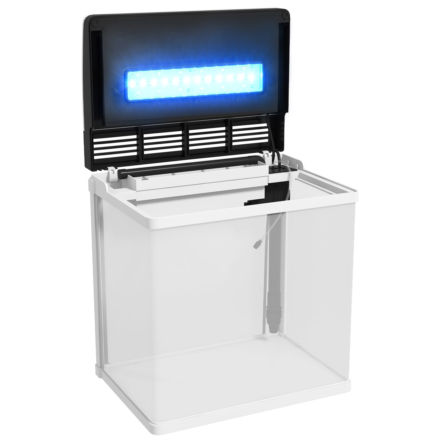 PawHut Acuario de Cristal de 28L Pecera Pequeña con Sistema de Filtro Iluminación LED Bomba de Agua 38x26x39,5 cm Blanco