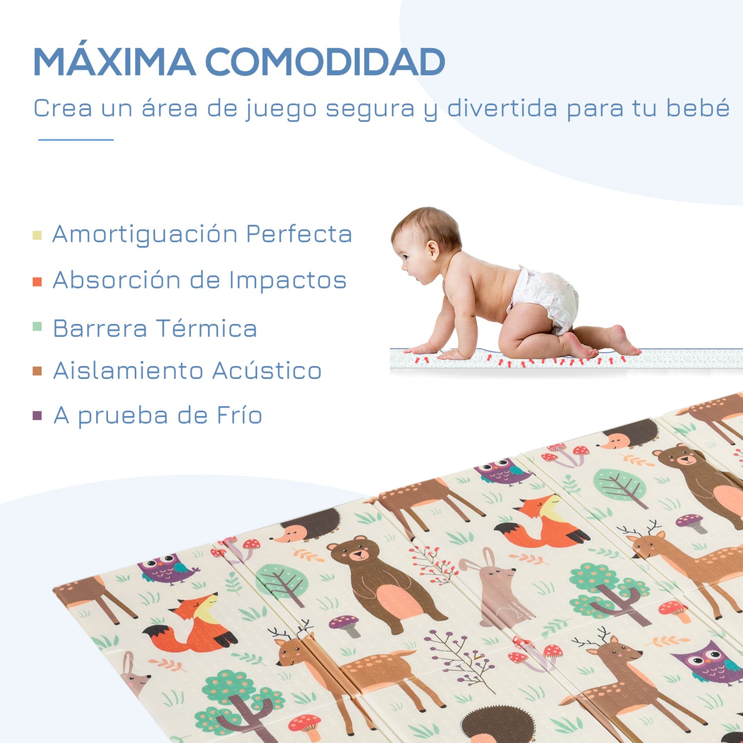 HOMCOM Alfombra Infantil Plegable y Reversible Alfombrilla de Juegos para Bebé Acolchado 2 Caras Impermeable Antideslizante Portátil 200x150 cm Multicolor