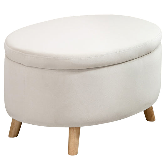 HOMCOM Otomana Puff Tapizada en Terciopelo Acolchada Taburete de Almacenaje con Tapa Extraíble y Patas de Madera para Dormitorio Salón Pasillo 71x51,5x42 cm Beige