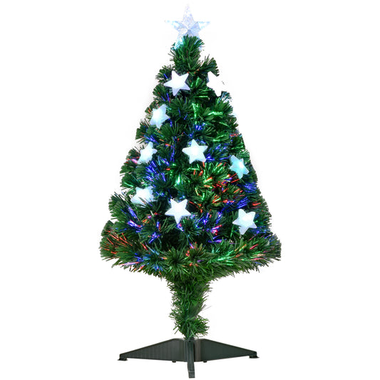 HOMCOM Árbol de Navidad 90cm Artificial Árbol de Pino Decoración Navideña con 12 LED de 3 Colores 90 Ramas Verde PVC