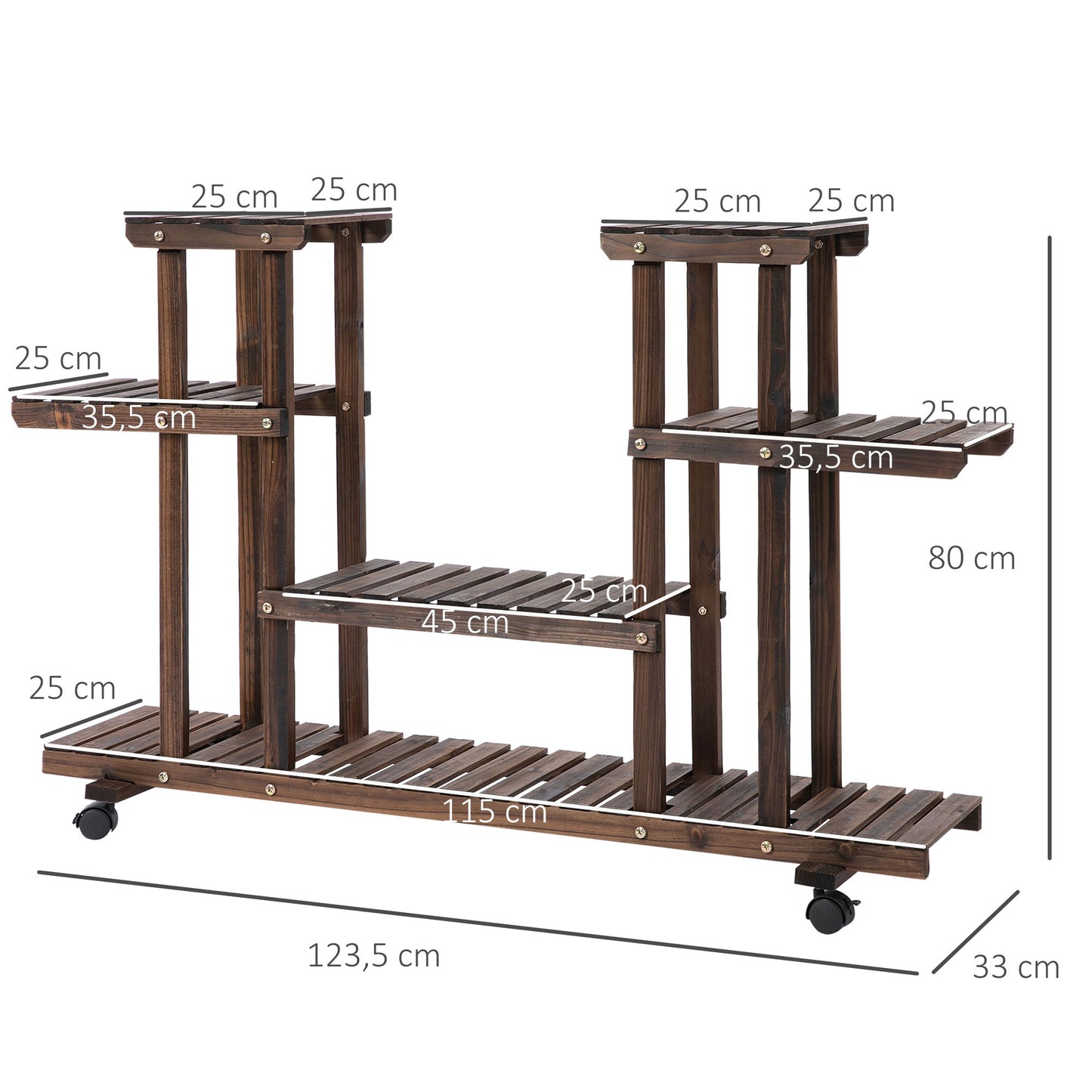 Outsunny Estantería para Plantas de 4 Niveles con Ruedas Soporte para Macetas Soporte para Plantas para Interiores y Exteriores Terraza Jardín Balcón 123,5x33x80 cm Marrón