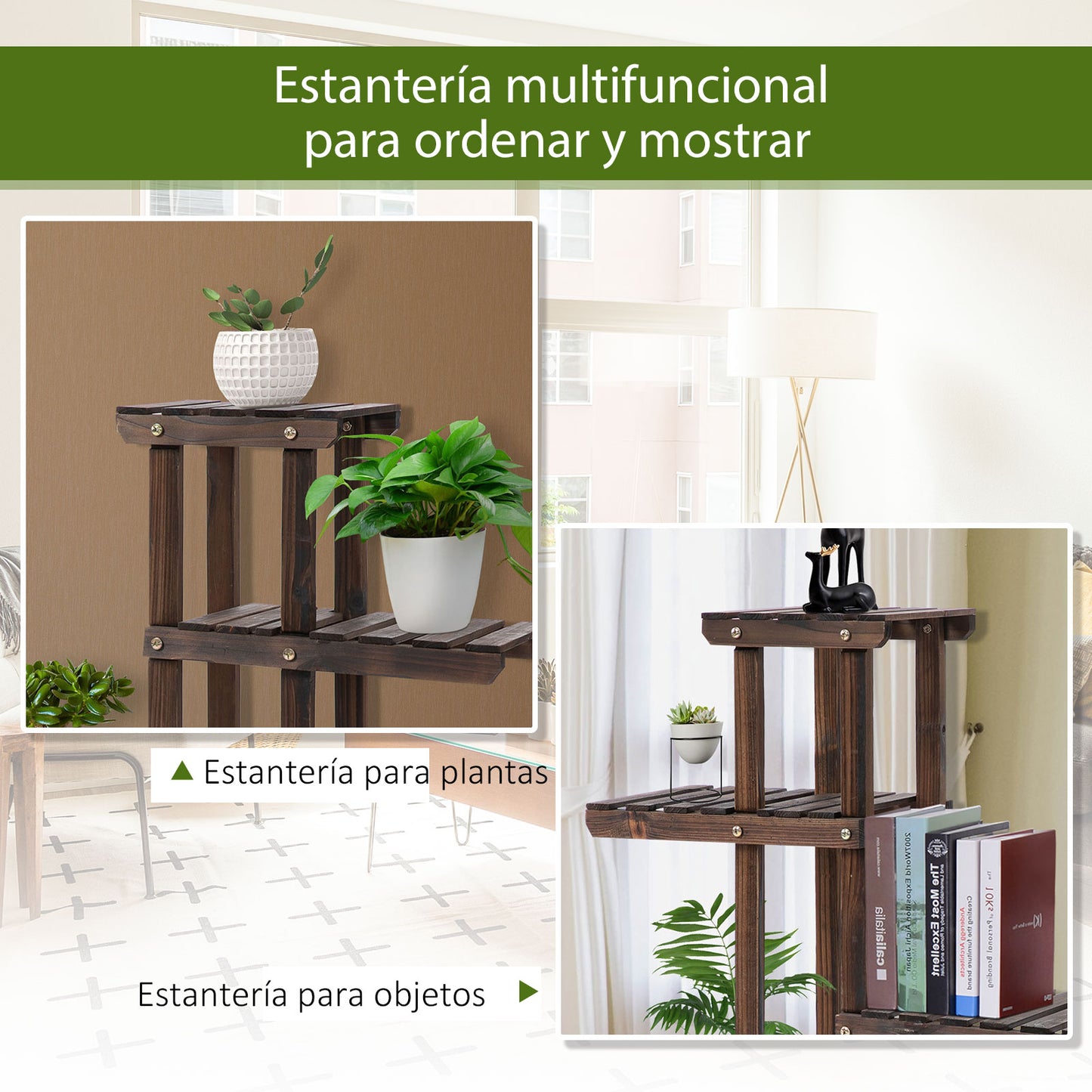 Outsunny Estantería para Plantas de 4 Niveles con Ruedas Soporte para Macetas Soporte para Plantas para Interiores y Exteriores Terraza Jardín Balcón 123,5x33x80 cm Marrón