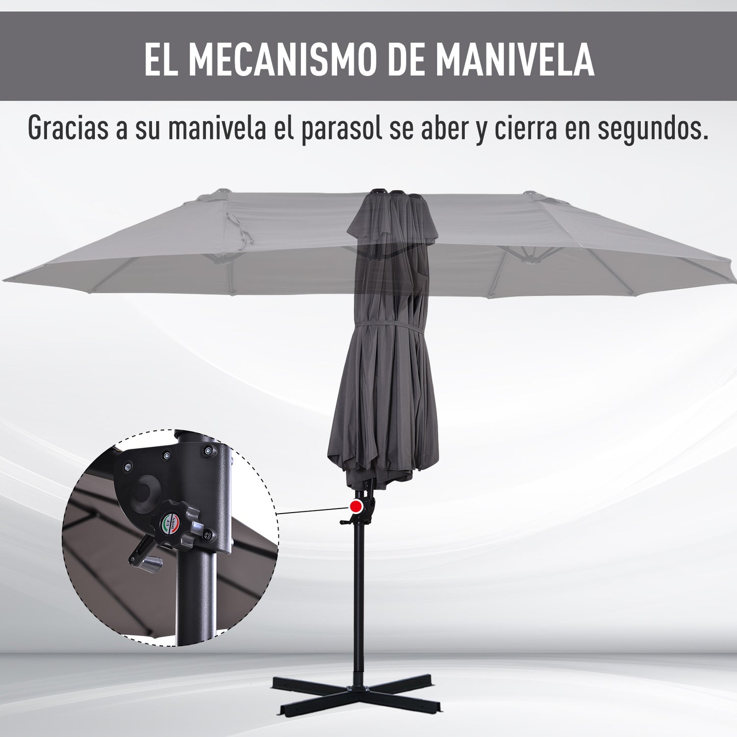 Outsunny Sombrilla Doble Parasol Grande Inclinable para Jardín con Manivela Abrir y Cerrar Fácilmente 12 Varillas de Acero Ofrece Una Alta Estabilidad Gris y Negro 270x440x250 cm