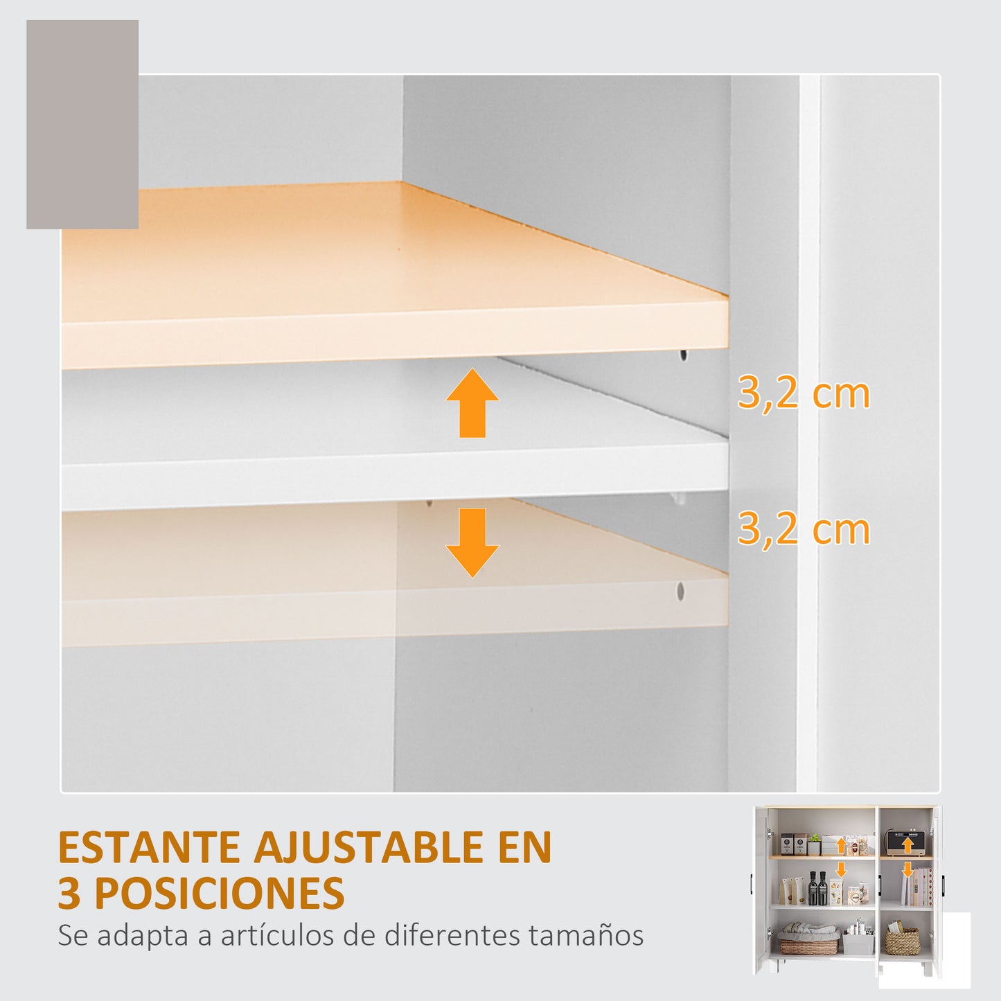 HOMCOM Aparador de Cocina Armario de Salón Mueble Buffet con 3 Puertas y Estantes Ajustables para Comedor Dormitorio Estilo Nórdico 90x30x90 cm Blanco