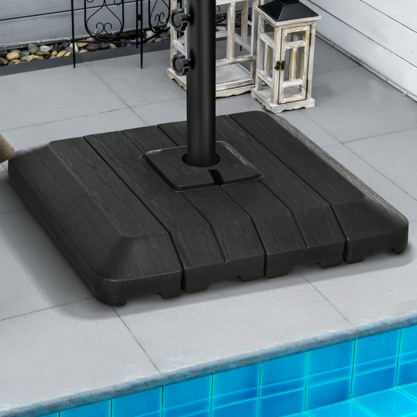 Outsunny Pesos de Base de Sombrilla en Voladizo de 4 Piezas Soporte de Parasol de Patio Rellenable de Agua de 100 kg o Arena de 135 kg para Base Cruzada 98x98x18,5 cm Negro