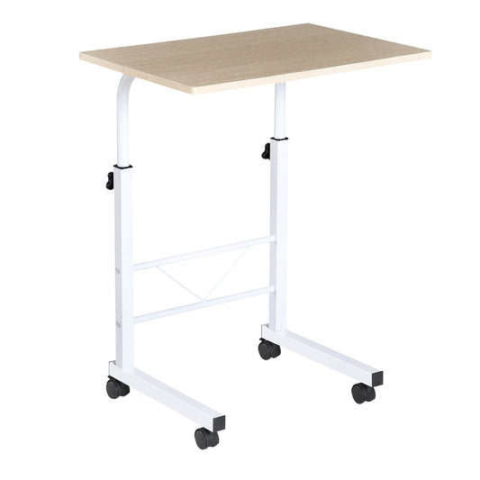 HOMCOM Mesa Auxiliar con Ruedas Mesa para Sofá Mesa de Ordenador con Altura Ajustable para Hogar Oficina 60x40x68-78 cm Blanco