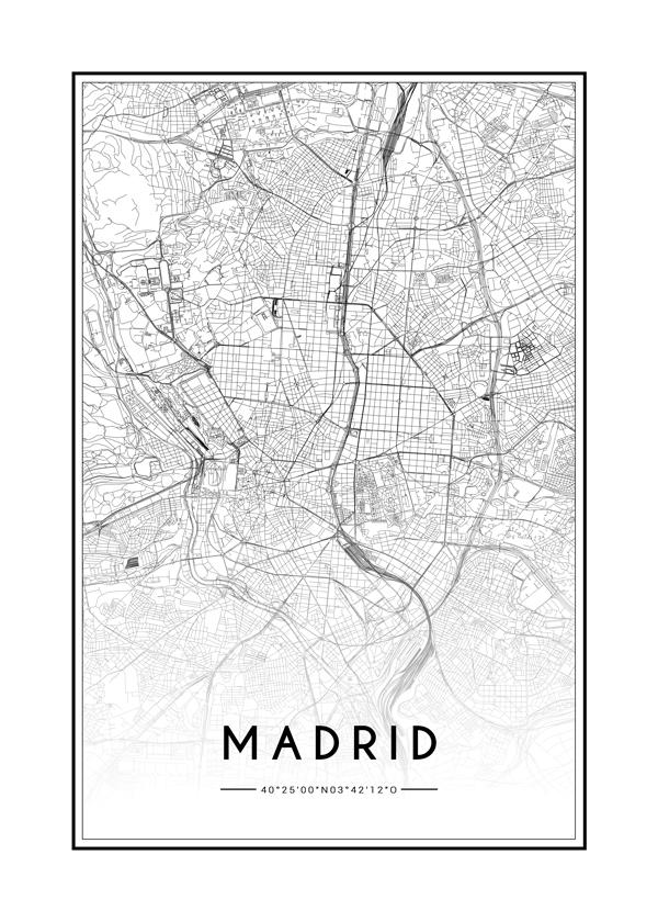 Lámina Madrid City 50 x 70 cm Marco negro - Hannun