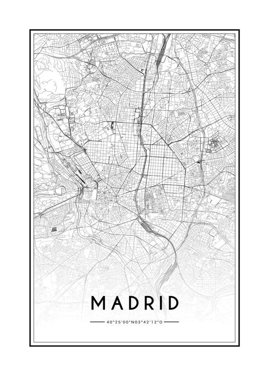 Lámina Madrid City 30 x 40 cm Marco negro - Hannun
