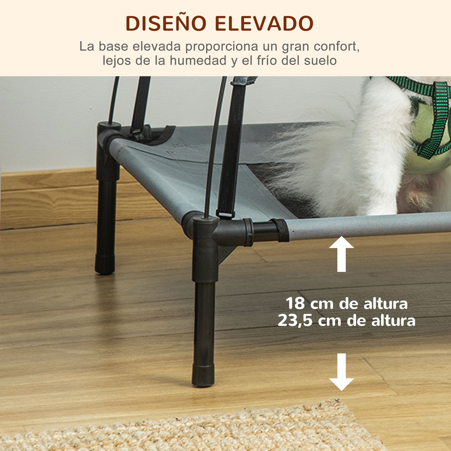 PawHut Cama Elevada para Mascotas Portátil con Toldo Extraíble Tela Transpirable al Aire Libre para Interior y Exterior 61x46x62 cm Gris