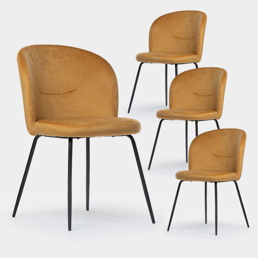 Pack 4 sillas de comedor tapizadas terciopelo mostaza Elina -  Klast