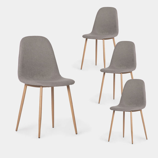 Pack 4 sillas de comedor tapizadas Basic gris con pata natural Ellis -  Klast