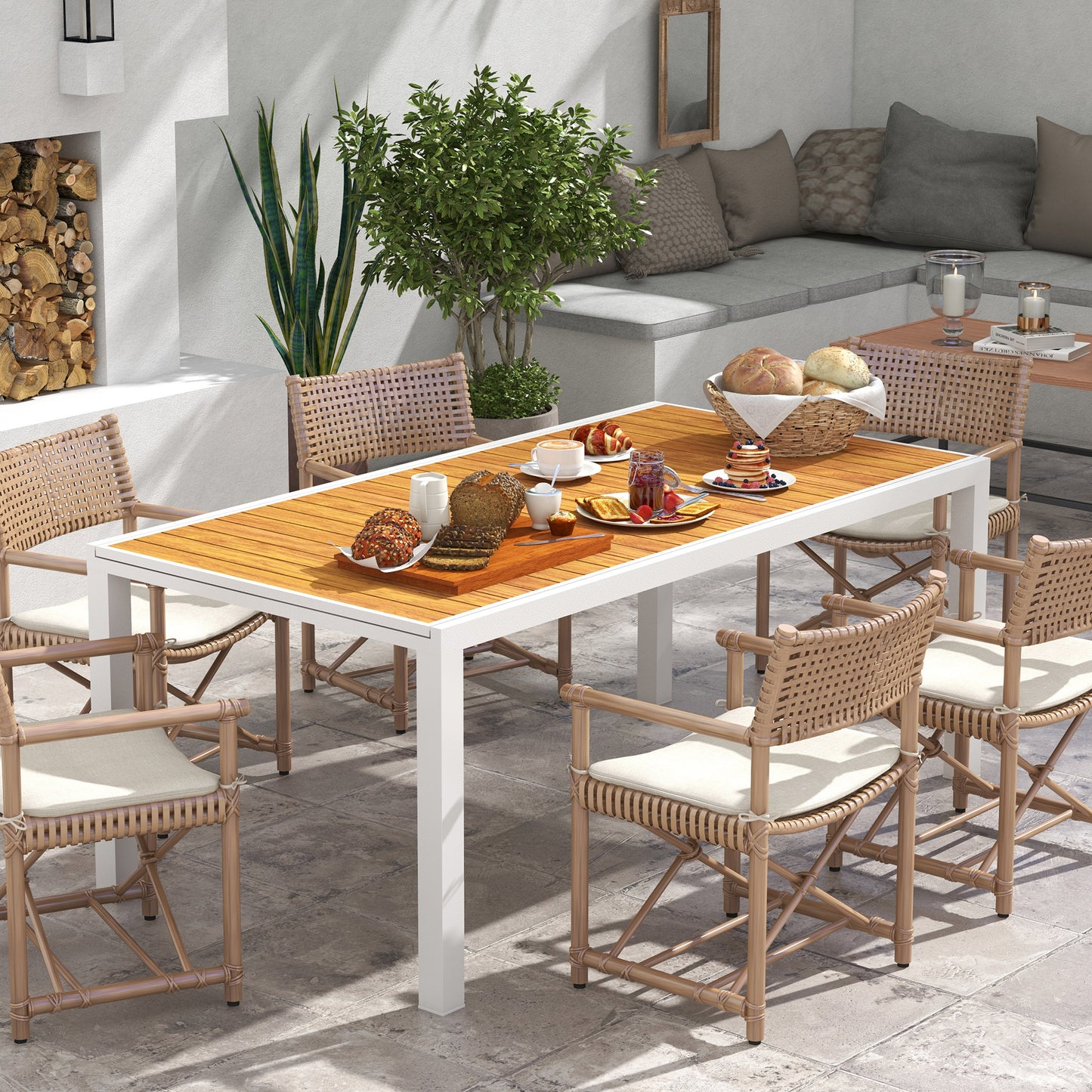 Outsunny Mesa de Jardín Extensible de Aluminio Mesa de Comedor Exterior Rectangular Mesa de Terraza para 6 Personas Efecto de Madera Carga 50 kg 180/240x94x73 cm Marrón