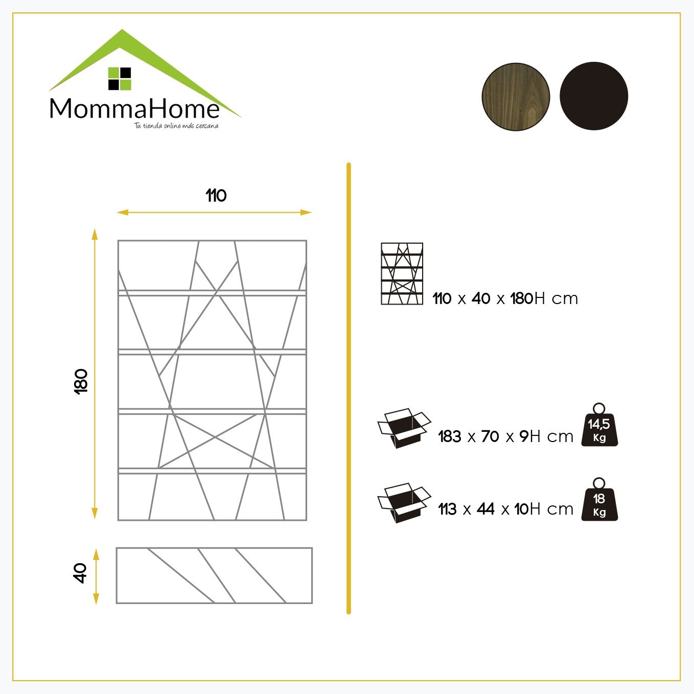 MOMMA HOME Estantería de Diseño Modelo Eye, Medidas 110 x 40 x 180H cm