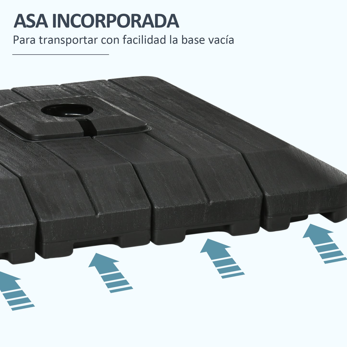 Outsunny Pesos de Base de Sombrilla en Voladizo de 4 Piezas Soporte de Parasol de Patio Rellenable de Agua de 100 kg o Arena de 135 kg para Base Cruzada 98x98x18,5 cm Negro