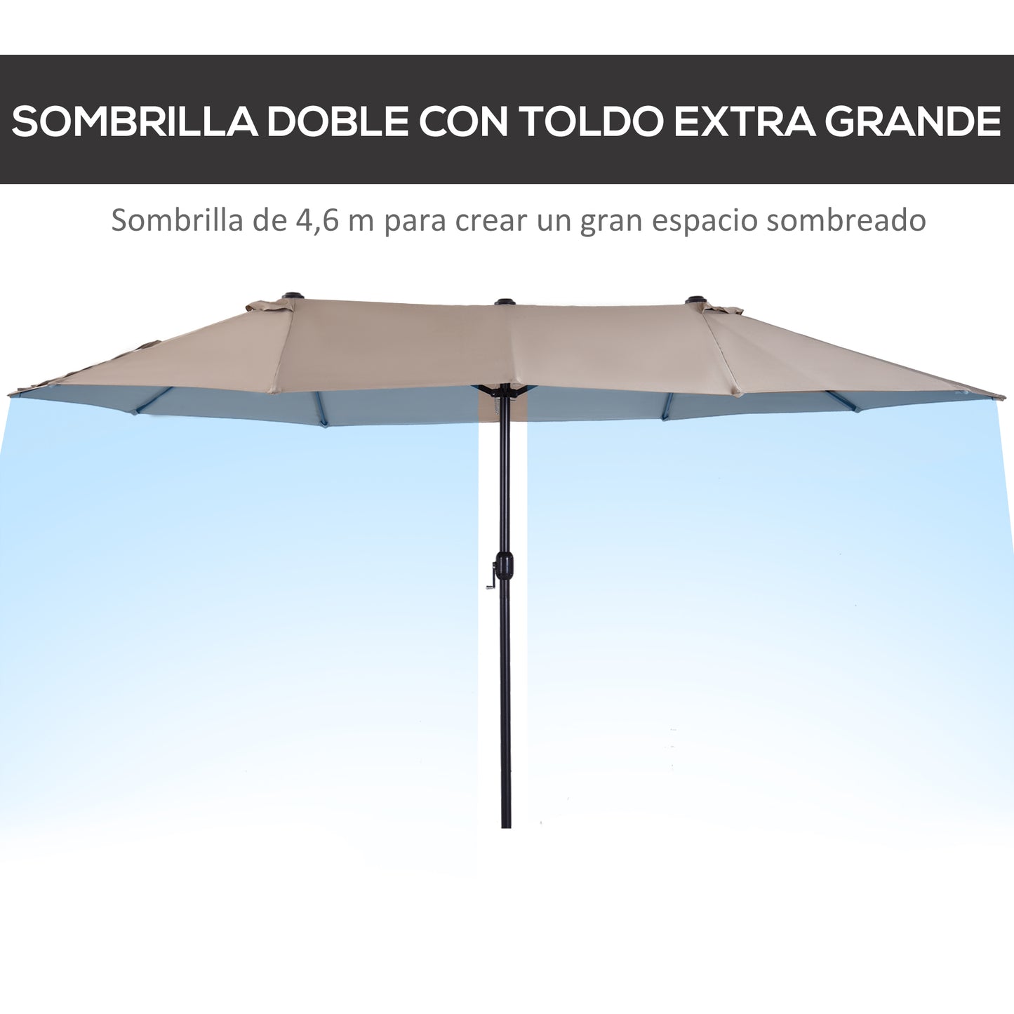 Outsunny Sombrilla de Terraza Exterior Parasol Grande 4,6x2,7m Sombrilla de Jardín con Manivela Manual Resistente al Agua y Protección Solar para Terraza Playa Piscina Café