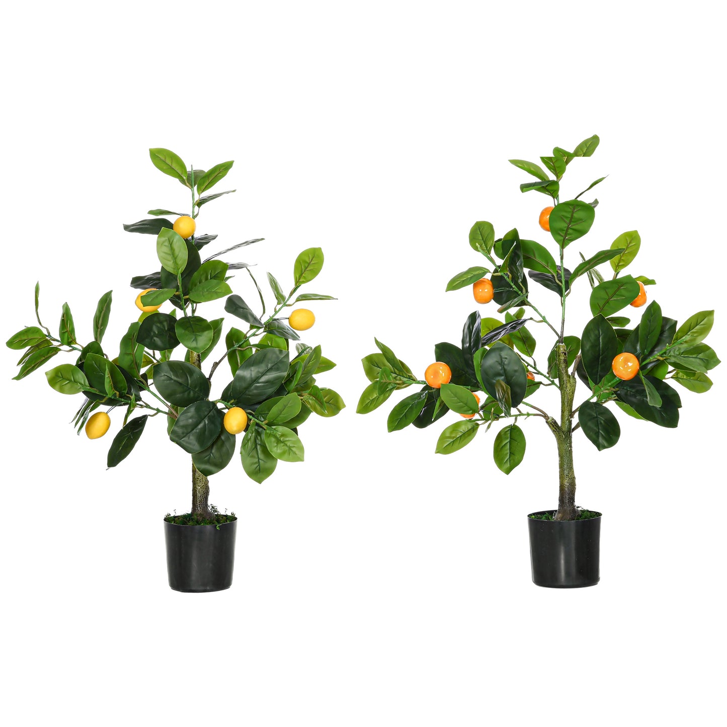 HOMCOM Juego de 2 Plantas Artificiales Decorativas Limonero y Naranjo de 60 cm con Maceta Plantas Sintéticas para Decoración del Hogar Verde