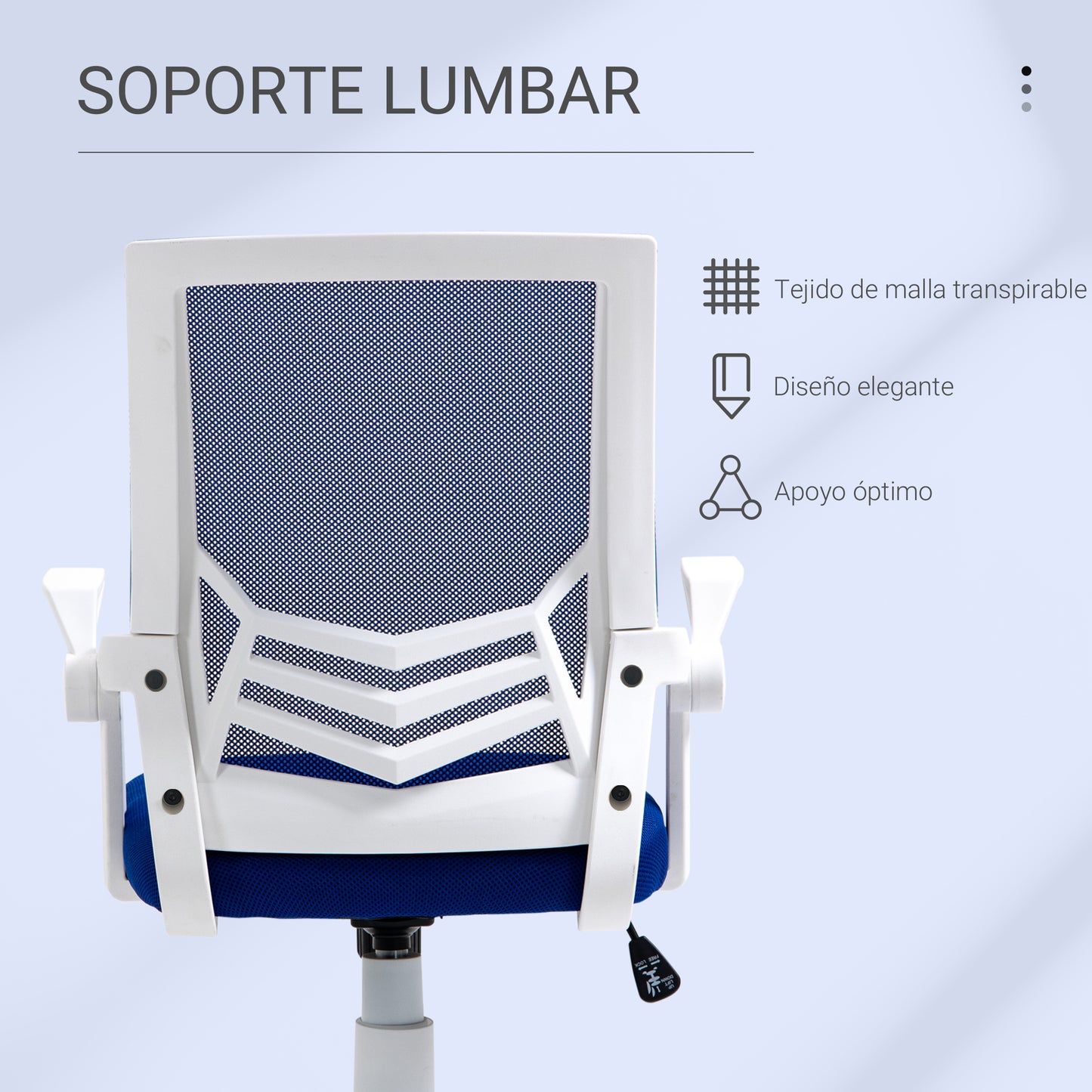 Vinsetto Silla de Oficina Ergonómica Silla Escritorio Giratoria con Altura Ajustable Reposabrazos Abatible Soporte Lumbar Transpirable para Adolescentes Adultos 62,5x55x94-104 cm Azul