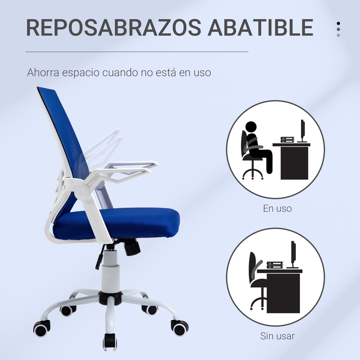 Vinsetto Silla de Oficina Ergonómica Silla Escritorio Giratoria con Altura Ajustable Reposabrazos Abatible Soporte Lumbar Transpirable para Adolescentes Adultos 62,5x55x94-104 cm Azul