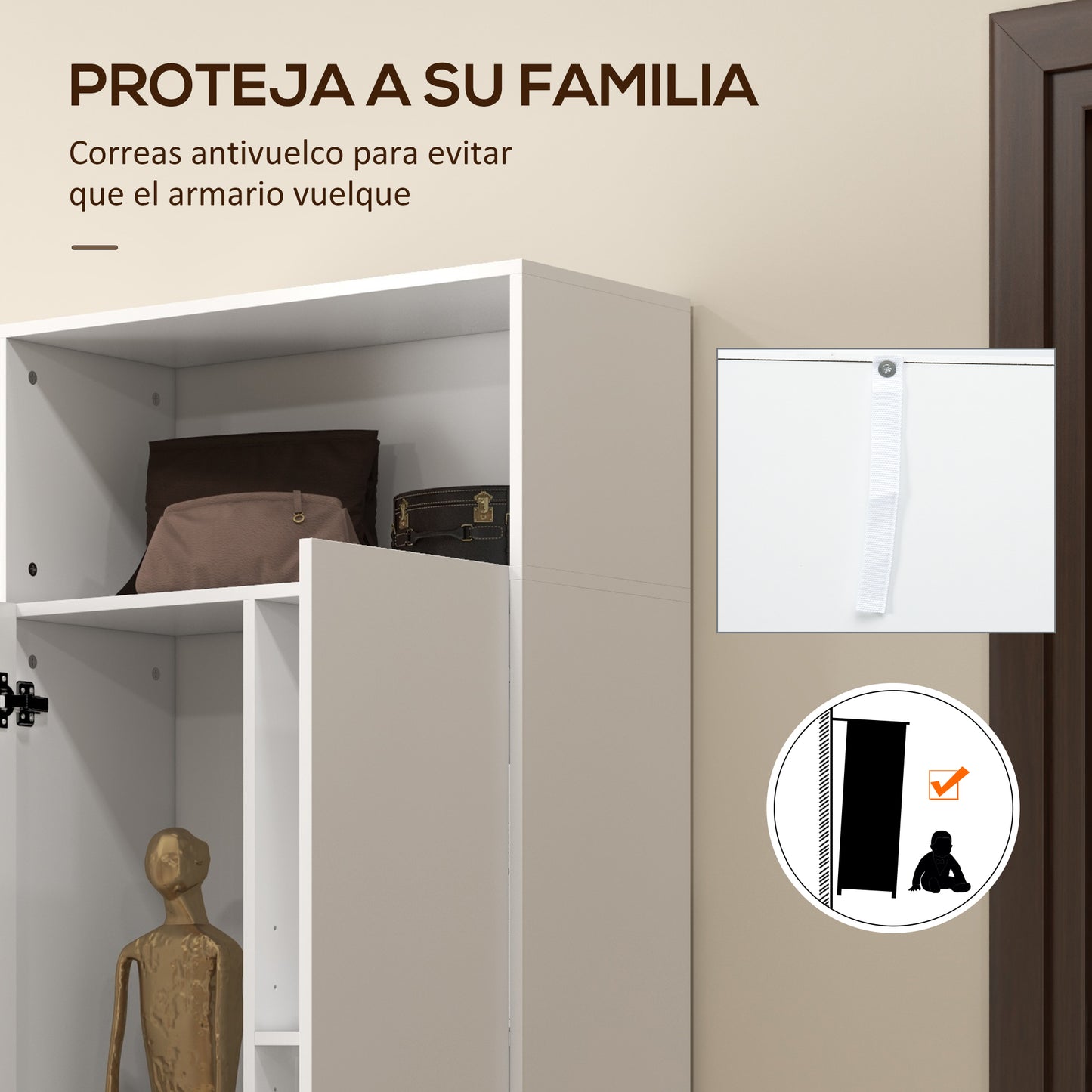 HOMCOM Armario Multiusos Armario Escobero con 2 Puertas Compartimiento Abierto y Estante Ajustable para Salón Lavadero 70x35x188 cm Blanco