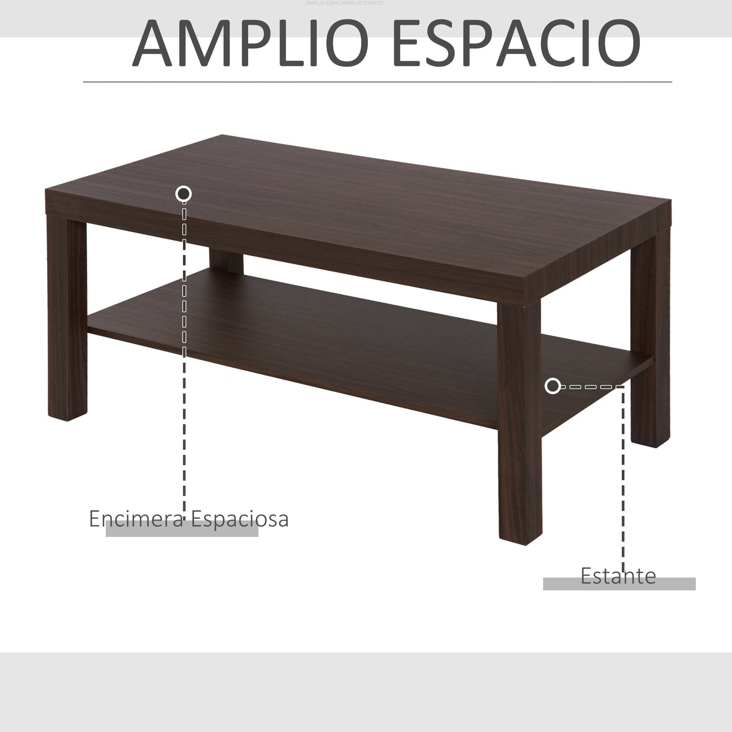 HOMCOM Mesa de Centro Moderna Mesa Baja con 2 Estantes de Almacenamiento Mesita para Salón Oficina Carga 20 kg 90x45x40,5 cm Nogal