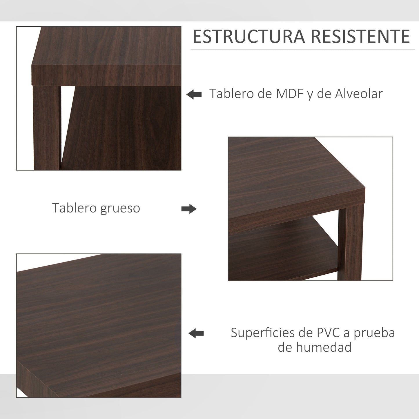 HOMCOM Mesa de Centro Moderna Mesa Baja con 2 Estantes de Almacenamiento Mesita para Salón Oficina Carga 20 kg 90x45x40,5 cm Nogal