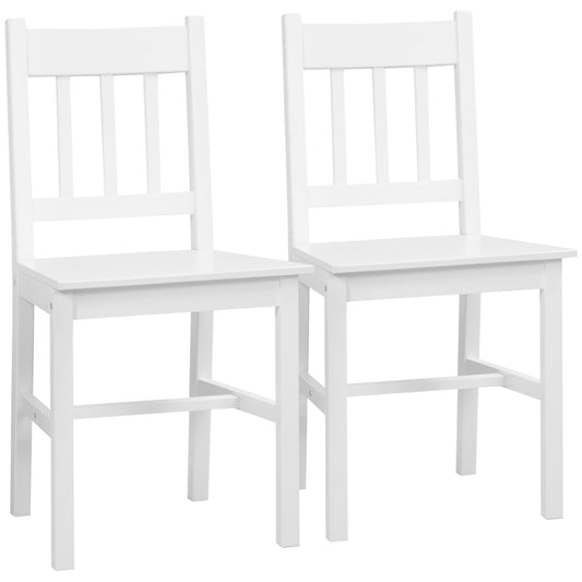 HOMCOM Juego de 2 Sillas de Comedor Blancas Silla de Cocina con Respaldo de Listones Estructura de Madera de Pino para Salón Restaurante Carga 120 kg 41x46,5x85,5 cm