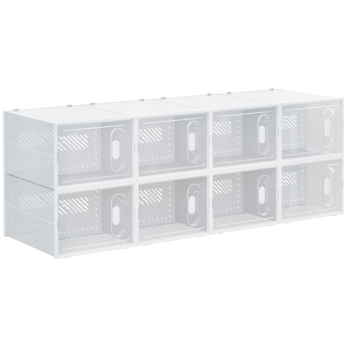 HOMCOM Cajas de Zapatos de Plástico Juego de 8 Organizadores de Almacenamiento Caja Zapatero Apilable Puertas Magnéticas para Aromas para Entrada Pasillo hasta Talla 45 Transparente