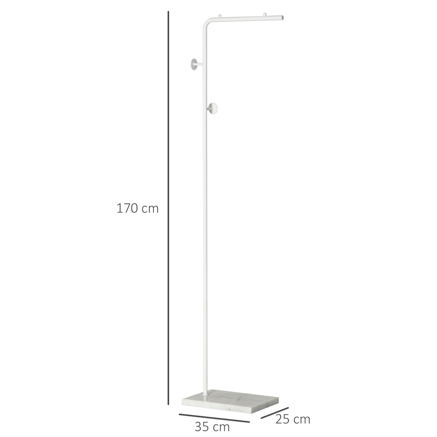 HOMCOM Perchero de Pie con Base de Mármol Perchero Moderno para Abrigos con 2 Ganchos Redondos Colgadores para Dormitorio Pasillo Entrada 35x25x170 cm Blanco