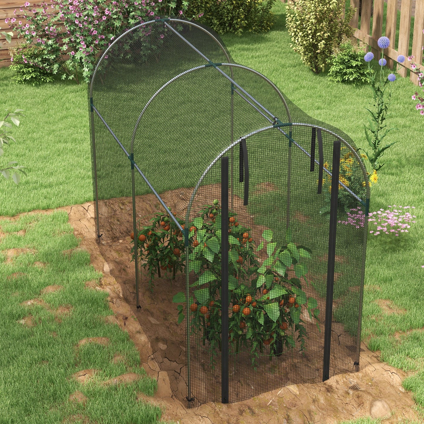 Outsunny Jaula de Cultivo Jaula de Protección con 1 Puerta con Cremallera Soportes y Anti-UV para Proteger las Plantas en Patio Jardín Terraza 120x240x188 cm Negro