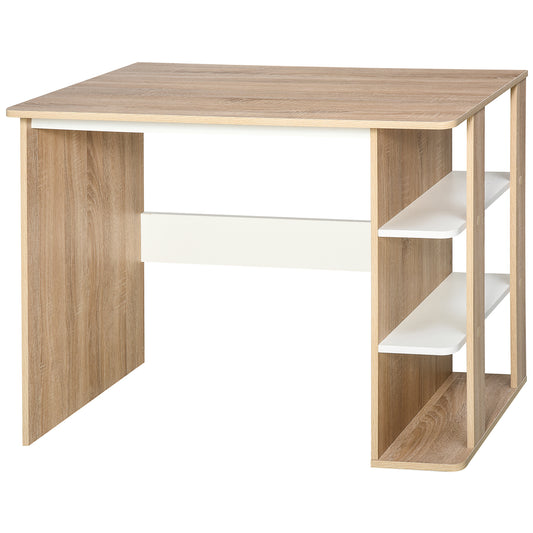 HOMCOM Mesa de Escritorio 2 en 1 con Estante de 3 Niveles Gran Superficie Espacio Almacenaje Amplio Mesa de Oficina Dormitorio Estudio 100x55x74 cm Madera