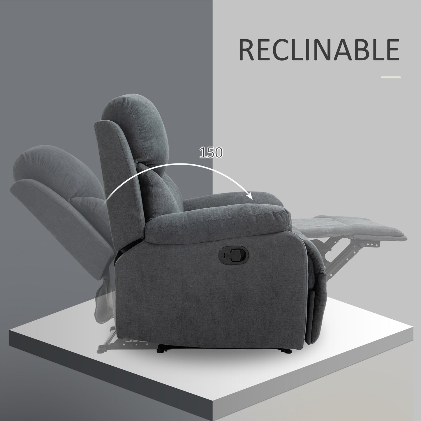 HOMCOM Sillón Reclinable de Salón Sillón Relax Reclinable Manual con Reposabrazos y Reposapiés Carga 150 kg Sofá Relax para Salón Dormitorio Gris